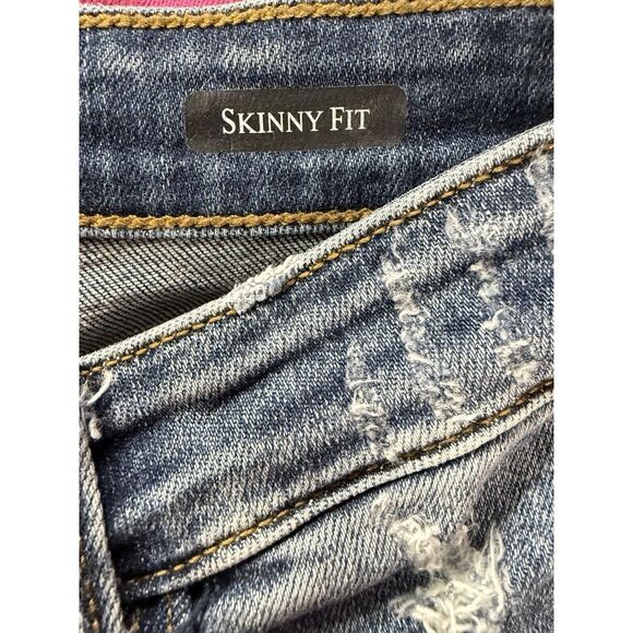 Judy Blue Skinny Fit Jeans 9/29 Distressed Buffalo Plaid Patched Flip‎ Cuffs - Picture 7 of 13